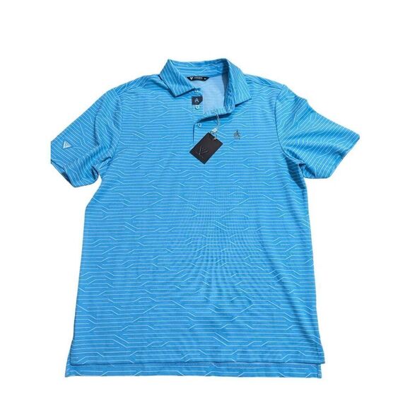 Levelwear Men's Blue Wavy Striped Short-Sleeve Pointed Collar Golf Shirt Size M - Picture 1 of 8